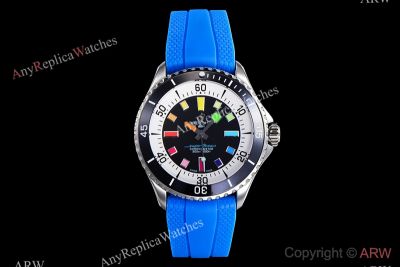 BLS Factory Breitling Superocean Cal.17 Movement 42mm Blue Band Black Face Watch